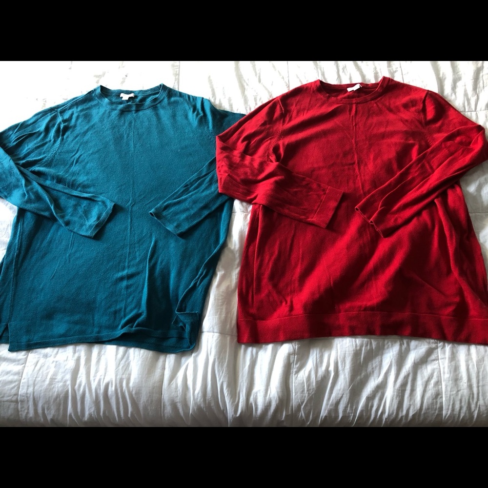 Two JJill cotton sweater tunics.